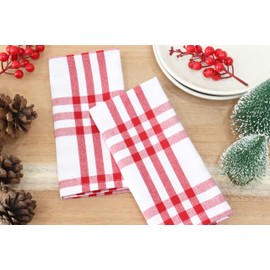 PurpleEssences Homestead Plaid Set of 12 Cloth Dinner Napkins 100% Cotton 18x18 - Soft Durable Washable - Ideal for Farmhouse Party Wedding Spring Summer Easter - Red and White
