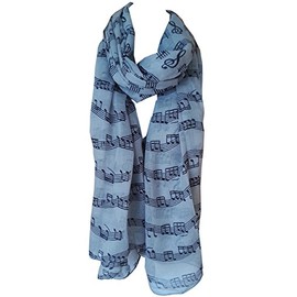 GlamLondon Music Print Scarf, Musical Note Printed Scarves, Ladies Soft Large Size Fashion Wrap Sarong Shawl (Grey Light)