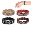 Fnjuucw 4pcs Wooden Jesus Bracelet Saints Rosary, Stretchable Wooden Small