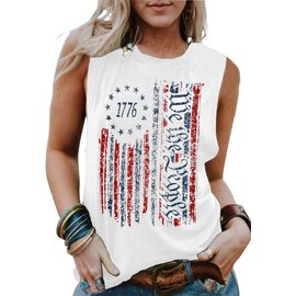 American Flag Tank Tops Women Patriotic Shirt USA Flag Stars Stripes Print Sleeveless T-Shirt 4th of July Tee Tops