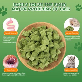 capuca Cat Grass Treats Cubes - 80g Natural Freeze Dried Cat Grass Teething Stick Cat Treats Snacks Edible Cat Chew Toys for Hairball Removal Teeth Cleaning