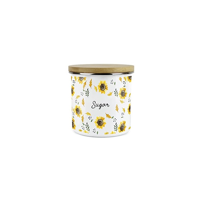 Purely Home Yellow Sunflowers Sugar Storage Canister - White Metal
