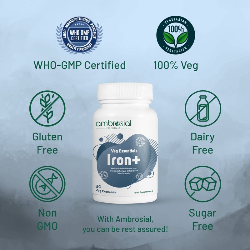 Ambrosial Iron Tablets High Strength 25mg| Iron Supplements for Women