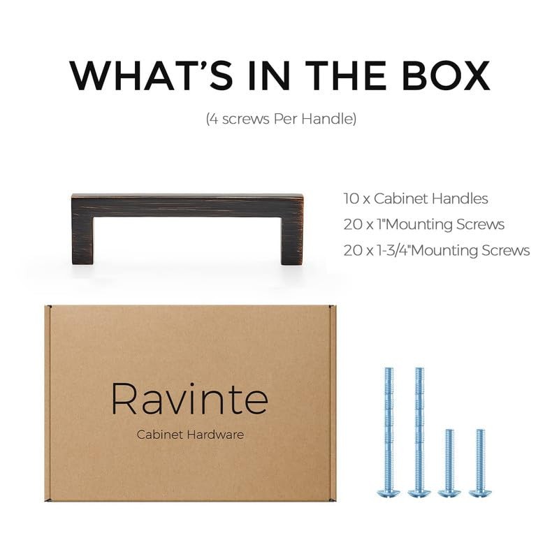 Ravinte 10 Pack Solid 4 Inches Oil-Rubbed Bronze Kitchen Cabinet