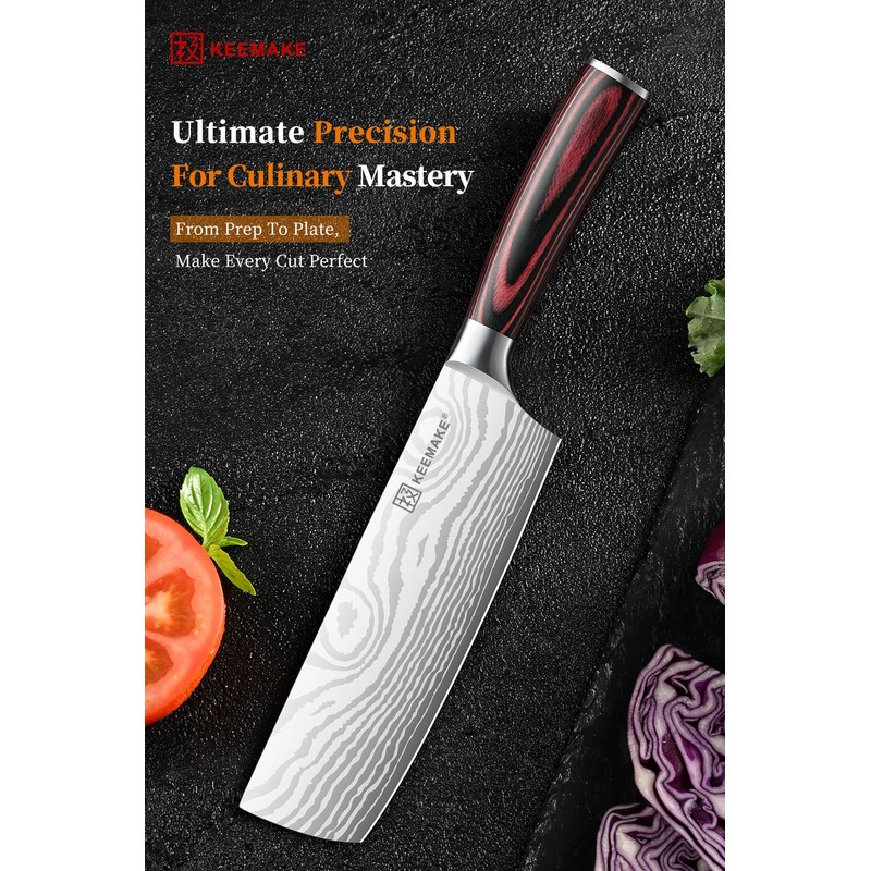 KEEMAKE Nakiri Knife Meat Cleaver: 7 Inch Razor Sharp Chef