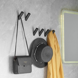 Beelee Wall Hooks Black Towel Hooks 4 Pack Coat Hooks for Bathroom Wall Mounted Heavy Duty Coat Hanger Hooks