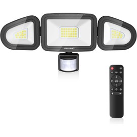 MEIKEE 42 W LED Spotlight with Motion Sensor Remote Control 400-3600LM 6500K 3 Modes Brightness Adjustable IP66 Waterproof LED Floodlight Three Head 180° Adjustable Headlight for Garage Garden Patio