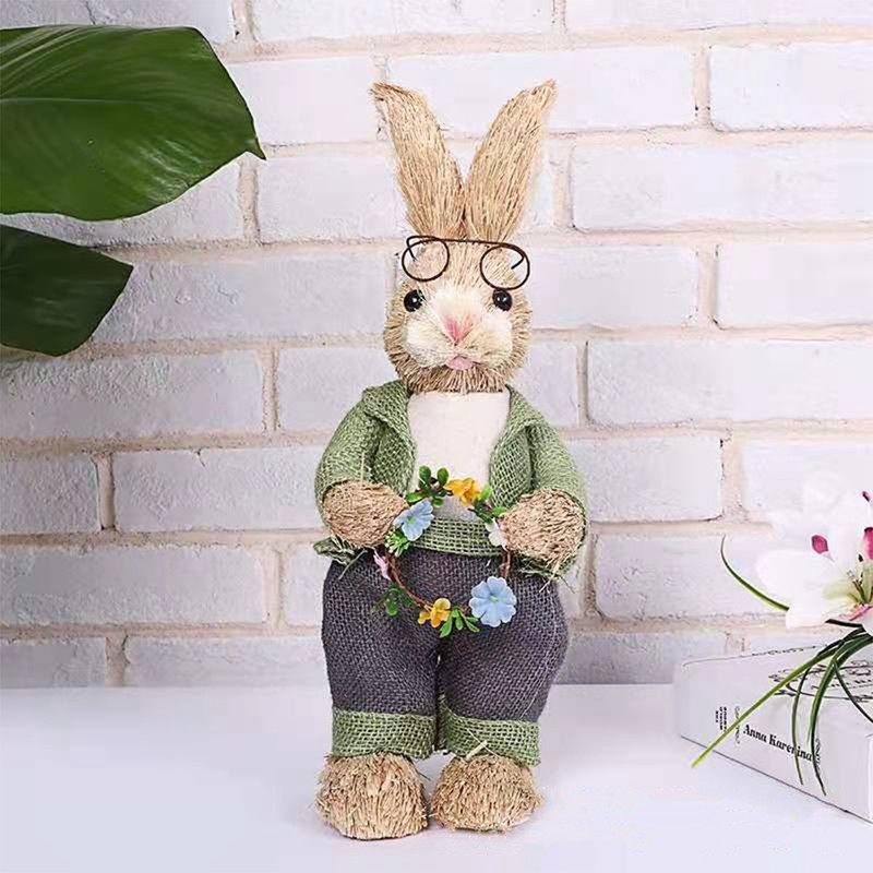 Artificial Simulated Straw Bunny Cute Easter Straw Rabbit Figurines Easter
