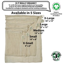 Simple Ecology Reusable Produce Shopping and Storage Bags, Drawstring, Washable Organic Cotton Mesh, Medium 3 pack