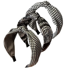 3 x Women's Wide Hair Bands, Non-Slip Fabric Hair Bands, Elastic Twist Headband, Wide Bow Knot Headwrap, Alice Hair Bands for Women, UK (CrossTartan)