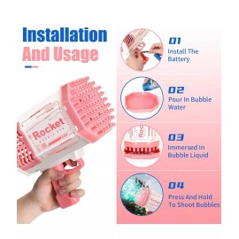 Unbranded 69-Hole Bubble Gun with Light/Bubble Solution Big Rocket Launcher Bubble Machine