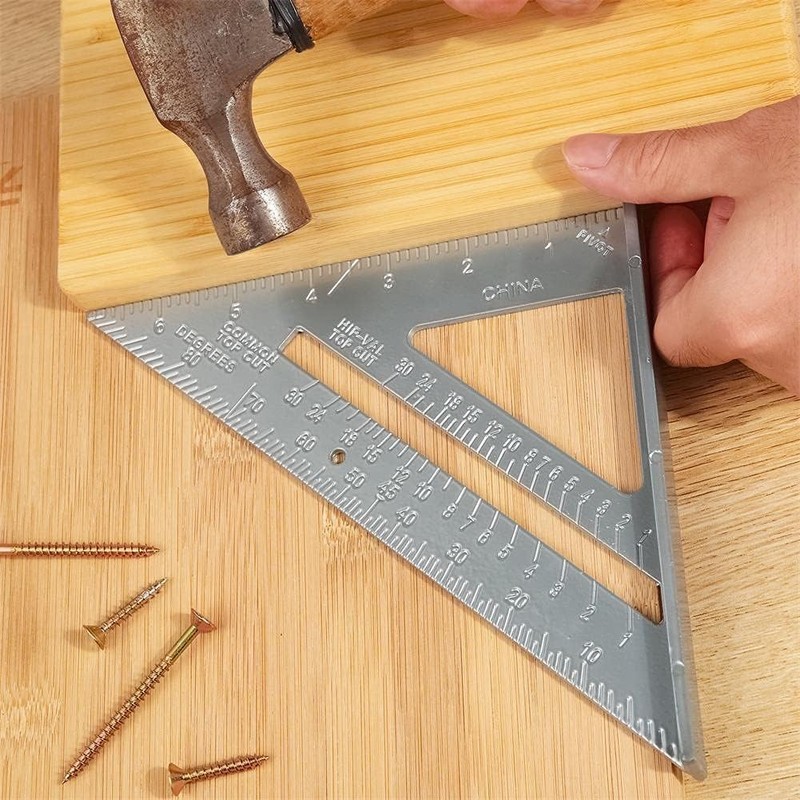 7" Triangle Ruler Protractor Measuring Tool, Aluminum Square Carpenter Layout