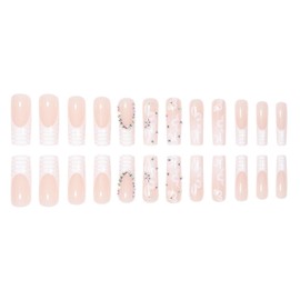 POKENGDA Coffin Acrylic Fake Nails Design,Nail glue included,Long Press on Nails,Reusable Acrylic Daily Shiny False Nail Kits for Women