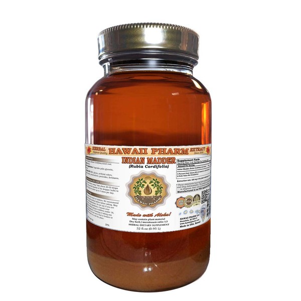 Hawaii Pharm LLC Indian Madder, Qian Cao (Rubia Cordifolia) Tincture, Dried Root Liquid Extract, Indian Madder, Herbal Supplement 32 oz