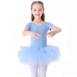 Children's Ballet Clothing Tutu Ballet Dress Girls Cotton Ballet Jersey Short Sleeve Ballet Suit Dance Body with Skirt Blue 120