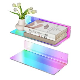 Sezanrpt 12 Inches Iridescent Acrylic Wall Shelves Set of 2, White Floating Shelf, Wall Mounted Shelves for Funko Pop Shelves, Smart Speaker, Plants, Picture Frame, Digital Clock, 2 Pack