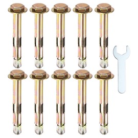 M METERXITY 10pcs Hex Anchor Bolts M8x70mm Color Zinc Plated Iron-Carbon Steel External Hex Anchor Bolts with 14mm Wrench for Concrete Dry Brick Block Wall Rust Proof Metal Bolts