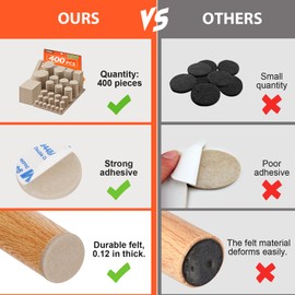 Felt Furniture Pads 400 Pieces, Furniture Pads for Hardwood Floors, Floor Protectors for Furniture Legs, Felt Pads for Furniture, Many Large Sizes Beige