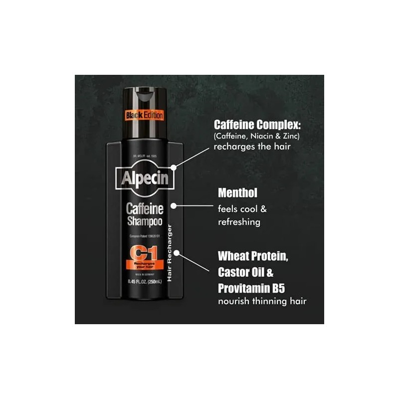 Champú Alpecin Caffeine C1 Black Edition Para Hombre 250 Ml