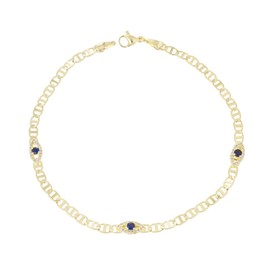 Evil Eye Anklet 14K White Gold Plated Ankle Bracelets for Women Zircon Inlay Evil Eye Hamsa Hand Charm Mariner Chain Anklets Waterproof 3-eyes (Gold, 11 Inch)