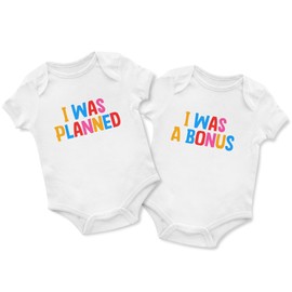 Funny Babygrow Matching Set for Twins I was Planned I was A Bonus Baby Boy Girls Babies Vest, 6-12 Months, White