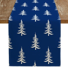 ARKENY Christmas Tree Table Runner 13x120 Inches, Blue Winter Holiday Indoor Outdoor Table Decoration for Home