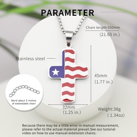 Silver deer Cross Necklace for Women or Men choker necklace,Comes with a 2 inch DIY extension chain,American Flag Patriotic Suitable for both men and women