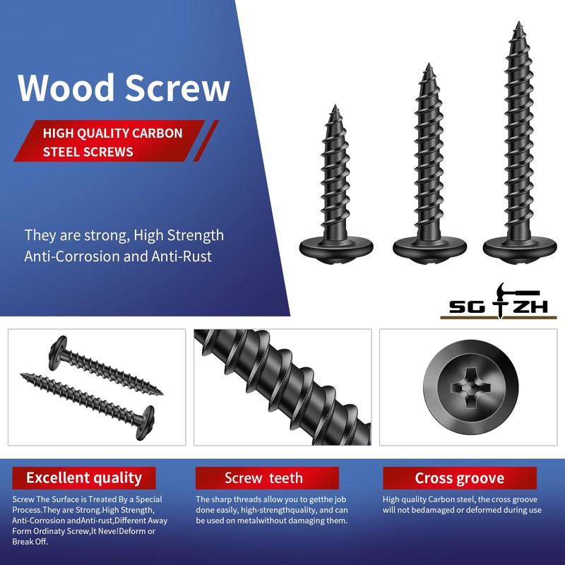 #8 x 1-1/4" Wood Screw 250Pcs Alloy Steel Standard Thread