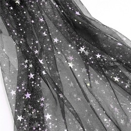 1.5m*1m Black Glitter Star Tulle Mesh Fabric, DIY Material Cloth for Stage Costumes Ballet Skirts Wedding Dresses Background Decorations Handicrafts
