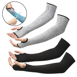 Geyoga Arm Protection Sleeves Level 5 Cut 2 Pairs Heat Resistant Sleeves Protectors for Thin Skin Bruising Men Women(Gray, Black,X-Large)