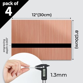 Uadme Plastic Plate Engraving, 30 x 20 cm ABS Laser Engraving Plate, Pack of 4 Individual Signs A4, for Engraving Painting, Door Signs and Safety Signs, Black on Brushed Rose Gold