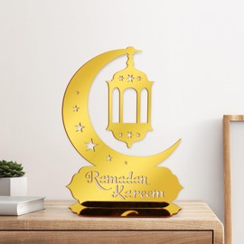 Ramadan Decorations for Home, Ramadan Mubarak Table Decoration Acrylic Ornaments Sign, Ramadan Kareen Lights Moon Tabletop Decor for Islamic Festival Party Eid Mubarak Room Art Craft Gift