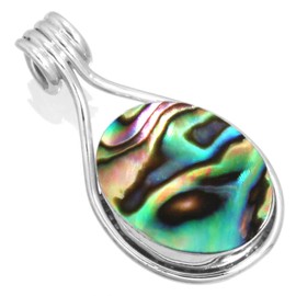 Jeweloporium 925 Silver Pendant for Women Multicolor Natural Abalone Shell Gemstone Vintage Silver Pendant Necklace Birthday Gift Solitaire Jewelry