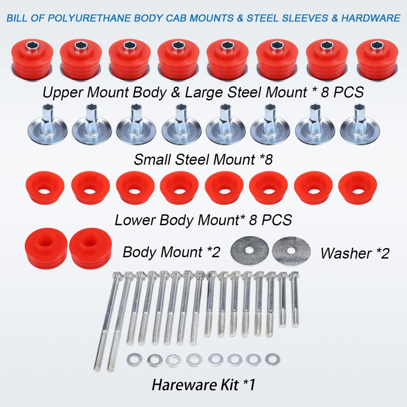 Body Mount Bushing Kit Polyurethane Body Cab Mounts Steel Sleeves