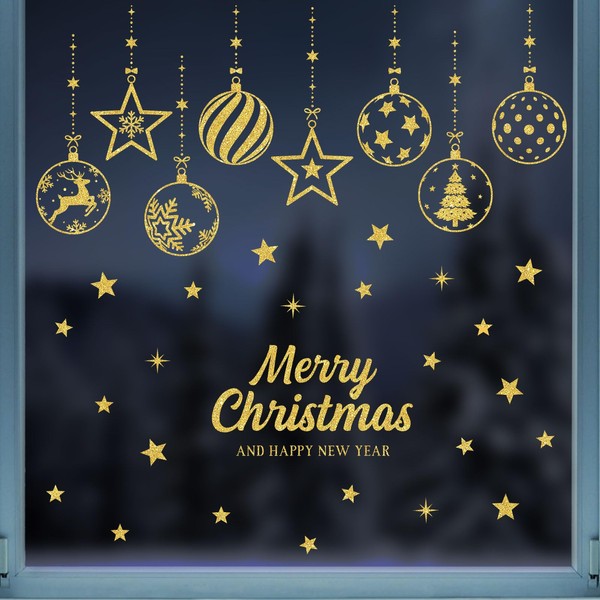 4 Sheets Christmas Window Stickers Gold Glitter Christmas Window Clings