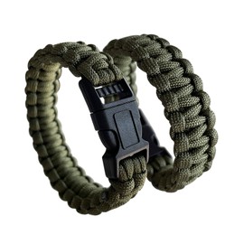 CIBBALIY 2 Army Green Paracord Bracelets 8.5" Braided Tactical Bracelet include Parachute Cord and Plastic Buckles for Hiking Travelling Camping, Medium, 聚酯纤维, no gemstone