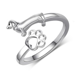 Feijiesi Cute Pug/Yorkie/German Shepherd/Corgi/Maltese/Dachshund Ring 925 Sterling Silver Cute Dog Rings for Women Dog Jewelry Gifts for Women Dog Lover, Sterling Silver, No Gemstone