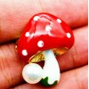 Unbranded Delightful MAGIC Mushroom Polka Dot Gold PEARL Red Enamel