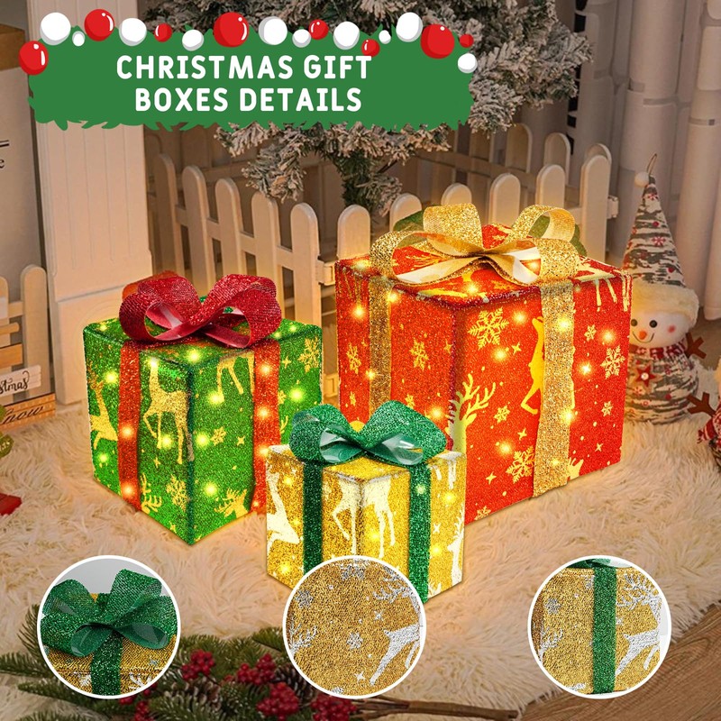 Robofun Set of 3 LED Christmas Gift Boxes, LED Decorative
