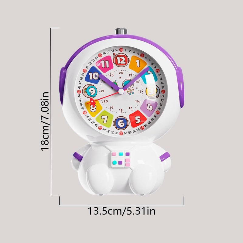 Children's Analog Learning Clock, Cute, Astronaut Design, Silent, Alarm Clock,