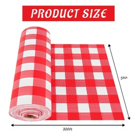 CXPSINC 54 Inch X 300 Feet Plastic Table Cover Roll Disposable Tablecloth with Slide Cutter for All Type/Shape Tables | Picnic, Party, Banquet, Birthdays, Weddings (Red Checkered, 300 Feet)