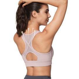 Yvette High Impact Zip Front Sports Bra Mesh Racerback Workout High Support Sports Bras for Women Large Breasts, Pale Pink, L+