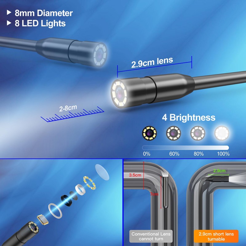GlobalCrown Endoscope Camera with Light, 4.3 Inch IPS Screen, Tube
