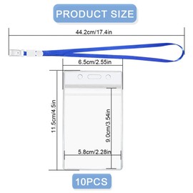 ID Cover with Lanyard, 10 Sets Transparent Waterproof Card Case, 10 x 9.5 cm Horizontal Name Badges Protective Cover ID Case for Students Business Exhibition