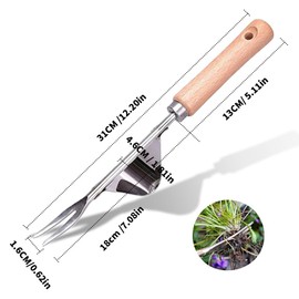 JunD Stainless Steel Weeder Weeder Stainless Steel Weeder Garden Tools Effective Manual Weeder with Wooden Handle for Quick Weeding, Digging and Loosening in Gardens and Lawns