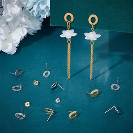UNICRAFTALE 56 Pieces 2 Colours 2 Styles Stainless Steel Stud Earrings Oval DIY Earring Accessories Hollow Round Stud Earrings with Hole and Earring Clasps Hypoallergenic Stud Earrings for DIY
