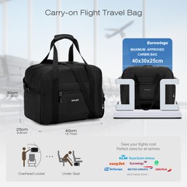 SPAHER Eurowings Travel Bag 40 x 30 x 25 cm Hand Luggage Bag for Aeroplane Foldable Travel Bag Duffle Bag Waterproof Weekender Sports Bag Handbags Hospital Bag for Men Women, black, travel bag