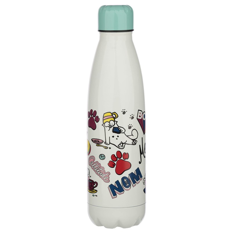 Simon's Cat Pawsome Turquoise/White Printed Insulated Flask 100% Stainless Steel