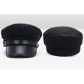 Bamboopack Women Men Fashion Chauffeur Hat Fiddler Cap Newsboy Hat Yacht Captain Sailor Hat Black