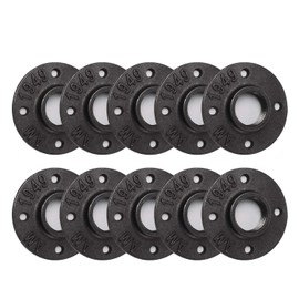 3/4"Floor Flange, Home TZH 4 Bolts 10 Pack Malleable iron Pipe Flange for Industrial vintage style, Flanges with Threaded Hole for DIY Project/Furniture/Shelving Decoration(10, 3/4")